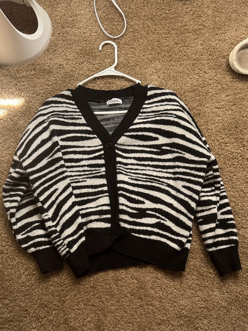Nordstrom Zebra-Print V-Neck Cardigan Sweater - Black and White